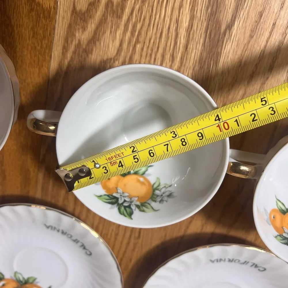 VTG SET of 3 'California' E W Princess Tea Cups Saucer Hand Painted Oranges Gold